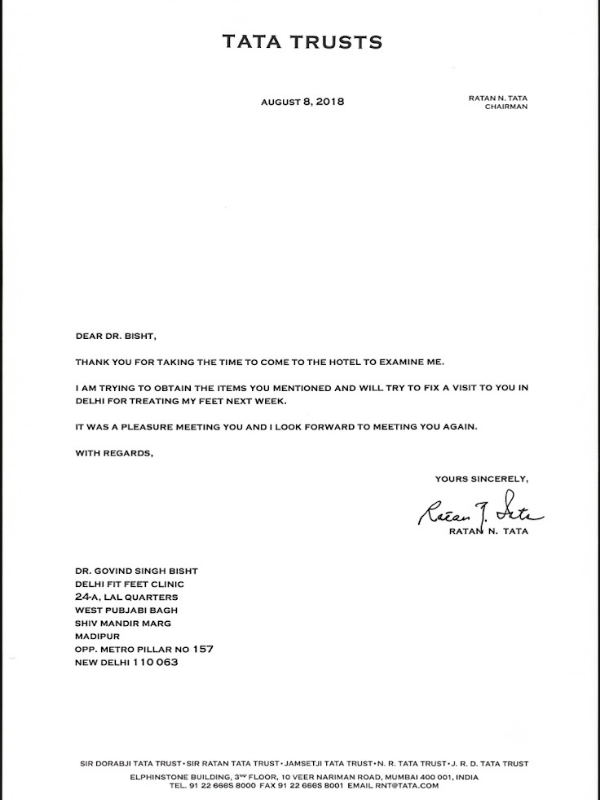 Letter of gratitude from Tata Trusts
